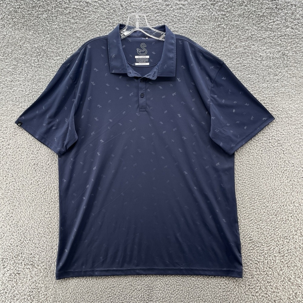 Swannies Polo Shirt Mens 2XL Navy Nicklaus Palmer Graphic Print Golf Performance